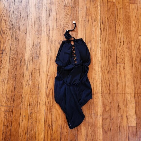 Shoshanna Embossed Rhombus Lattice Front Textured Black Swimsuit Maillot - Picture 8 of 8